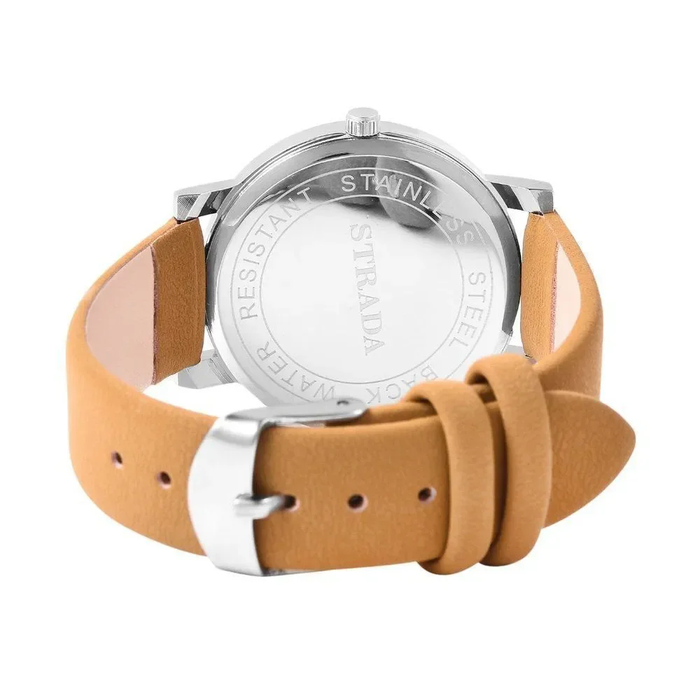 STRADA Watch Camel Faux Leather Band